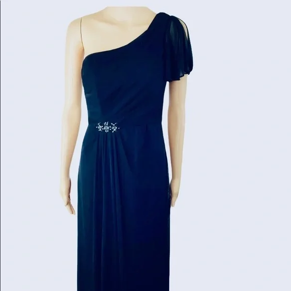 David's Bridal | Dresses | Davids Bridal Gown Marine Blue One Shoulder  Formal Prom Bridesmaid Dres | Poshmark